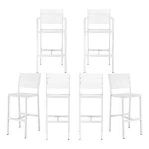 Benjara Kylo 18&quot 6 Piece Bar Height Armchairs & Side Chairs- White Aluminum