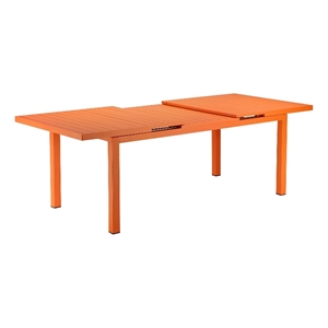 Benjara Meta 95&quot Extendable Dining Table- Orange Aluminum Frame- Plank Top