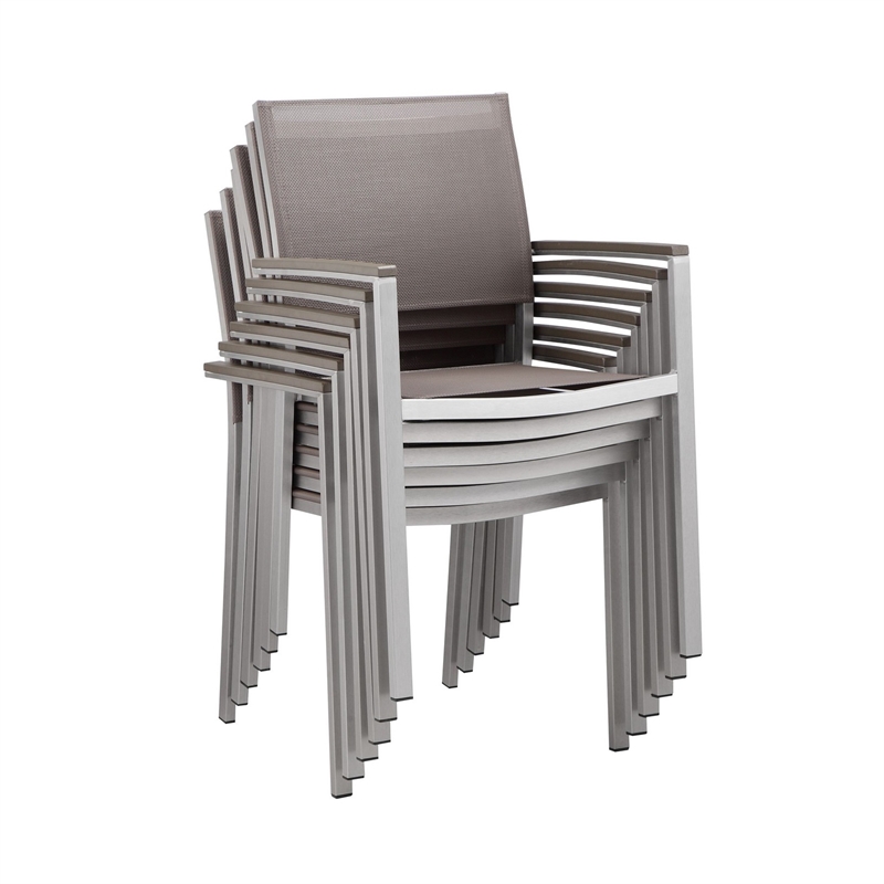 Benjara Fifi 7 PC Dining Table Set- Gray Metal Frames- Smooth Textilene Fabric