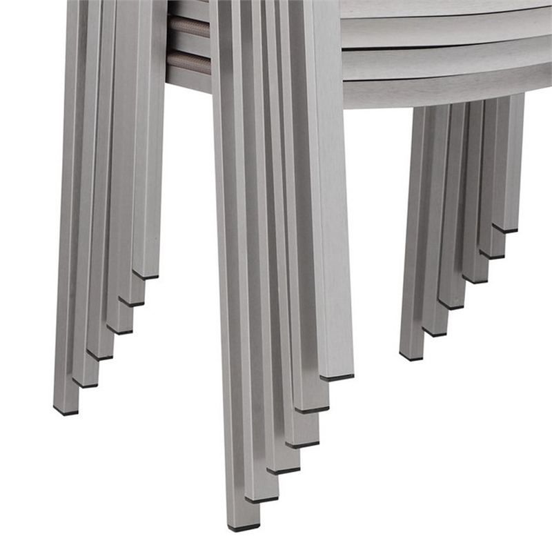 Benjara Fifi 7 PC Dining Table Set- Gray Metal Frames- Smooth Textilene Fabric