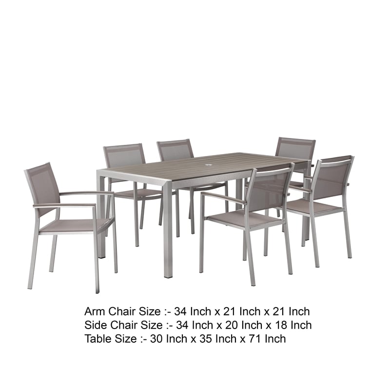 Benjara Fifi 7 PC Dining Table Set- Gray Metal Frames- Smooth Textilene Fabric