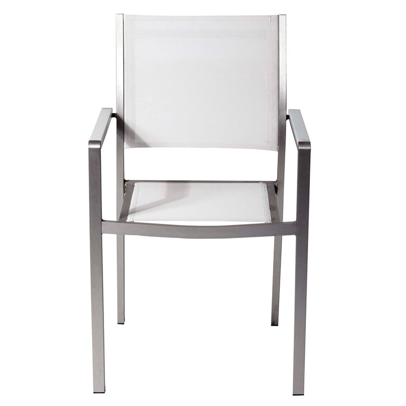 Benjara Fifi 7 PC Dining Table Set- White Metal Frames- Smooth Textilene Fabric