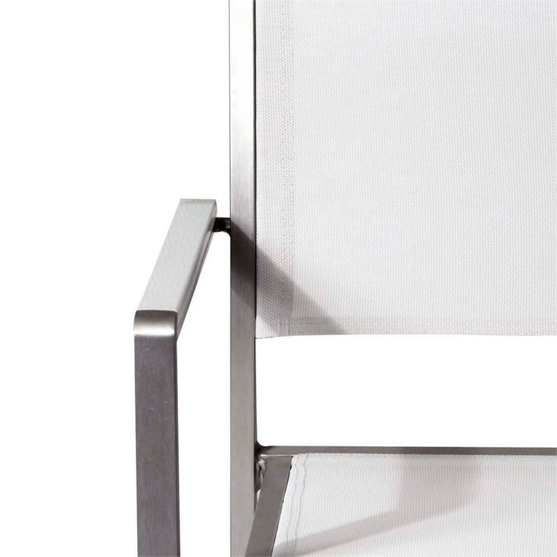 Benjara Fifi 7 PC Dining Table Set- White Metal Frames- Smooth Textilene Fabric