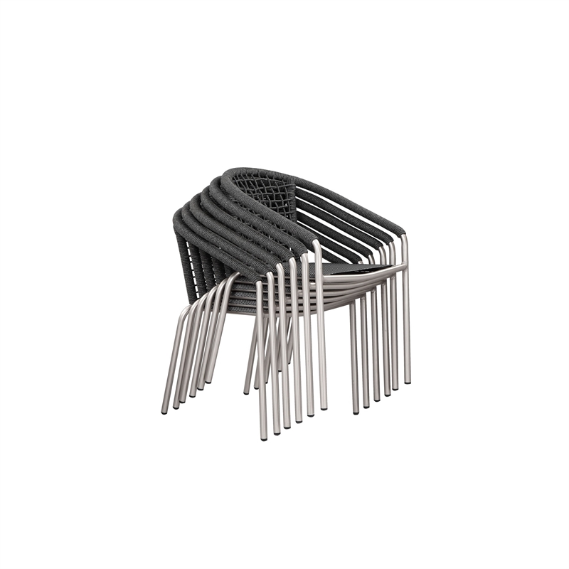 Benjara Phil 7 Piece Dining Set- Slate Gray Woven Rope- Sturdy Aluminum Frames