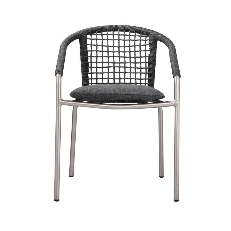 Benjara Phil 7 Piece Dining Set- Slate Gray Woven Rope- Sturdy Aluminum Frames