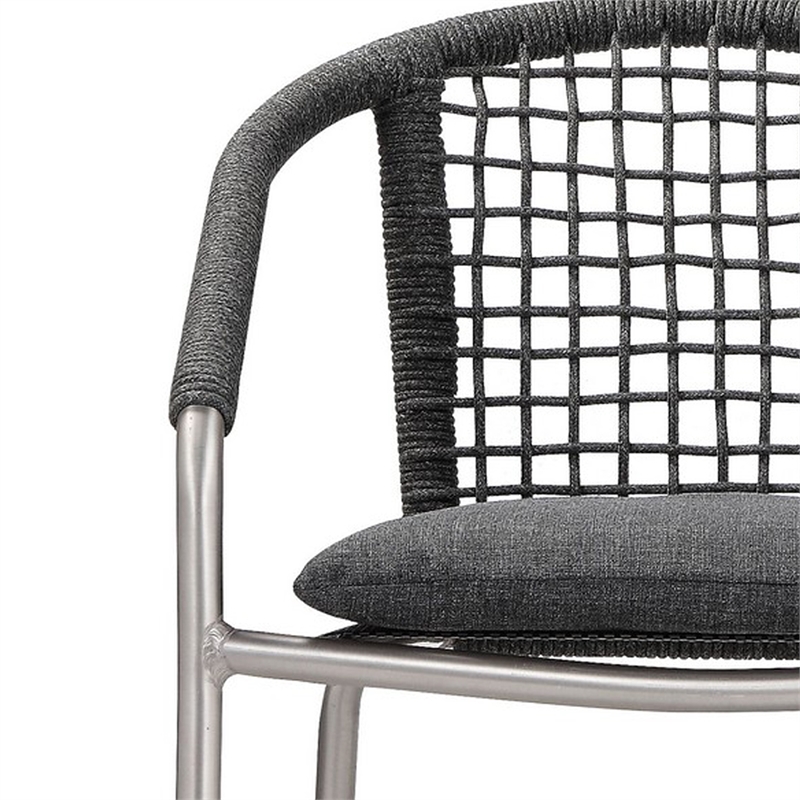 Benjara Phil 7 Piece Dining Set- Slate Gray Woven Rope- Sturdy Aluminum Frames