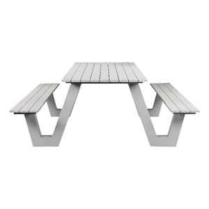 Benjara Limo 86&quot Picnic Table- Crisp White Polyresin Slats- Aluminum Frame