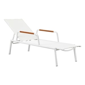 Benjara Shia 79&quot Chaise Lounger- White Aluminum- Adjustable Back (Set of 2)