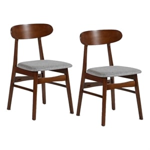 Benjara Bev 20&quot Set of 2 Dining Chairs- Light Gray Cushions- Brown Rubberwood