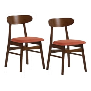 Benjara Bev 20&quot Set of 2 Dining Chairs- Orange Cushions- Dark Brown Rubberwood