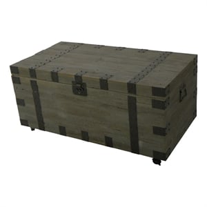 Benjara 41&quot Trunk Accent Coffee Table with Storage- Reclaimed Wood Green- Black