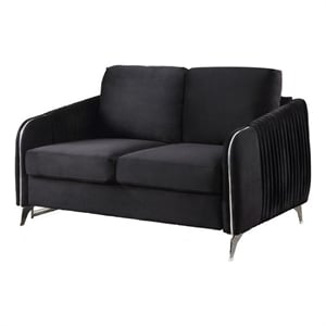 Benjara 54&quot Modern Loveseat- Vertical Quilted Design- Jet Black Velvet Fabric