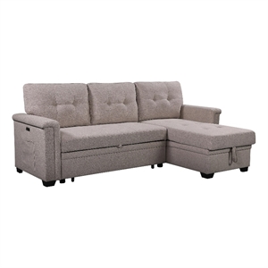 Benjara Ruben 84&quot Reversible Sleeper Sectional Sofa with Storage Chaise- Gray