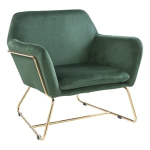 Benjara Saul 30&quot Modern Accent Chair- Padded Seats- Metal Frame- Green Velvet