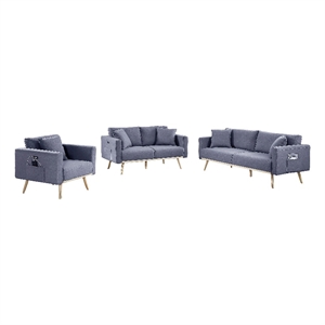 Benjara Mico 75&quot Sofa- Loveseat and Chair Set with Throw Pillows- Dark Gray