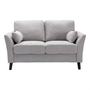 Benjara Otto 57&quot Loveseat- Throw Pillows- Padded Cushions- Gray Velvet Fabric