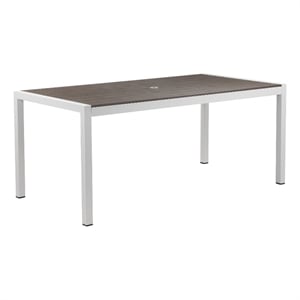 Benjara Fifi 71&quot Outdoor Dining Table- Gray Polyresin Top- White Aluminum Frame