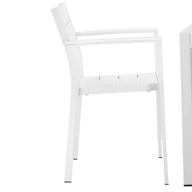 Benjara Cora 7 Piece Outdoor Dining Table- Chairs Set- White/Plank Seat & Backs