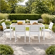 Benjara Cora 7 Piece Outdoor Dining Table- Chairs Set- White/Plank Seat & Backs
