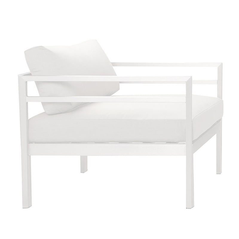 Benjara Billy 4 Piece Outdoor Sofa Set- Classic White Aluminum- Fabric Cushions