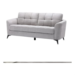 Benjara Odin 79&quot Modern Sofa-Tufted Cushions-Light Gray Linen Fabric Upholstery