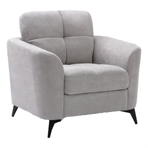 Benjara Odin 39&quot Modern Armchair- Tufted Cushions- Light Gray Velvet Upholstery