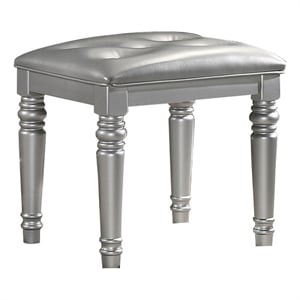 Benjara Kya 20&quot Vanity Stool with Tufted Vegan Faux Leather Seat- Glam Silver