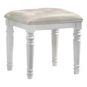 Benjara Kya 20&quot Vanity Stool with Tufted Vegan Faux Leather Seat- Glam Ivory