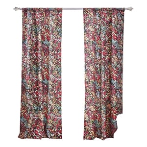 Benjara Burges 84&quot Window Panel Curtain- Red & Pink Reed Print- Rod Pockets