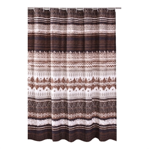 Benjara Roca 72&quot Shower Curtain- Coffee Brown Striped Printing- Button Holes