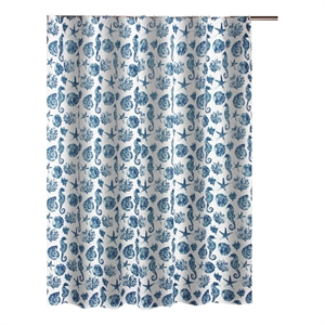 Benjara Riga 72&quot Shower Curtain- Blue Seashells Print- Button Holes- Microfiber