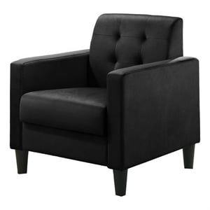 Benjara Oz 28&quot Modern Accent Armchair with Foam Cushion- Tufted Black Velvet
