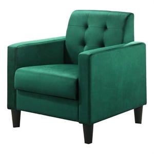 Benjara Oz 28&quot Modern Accent Armchair with Foam Cushion- Tufted Green Velvet