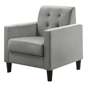 Benjara Oz 28&quot Modern Accent Armchair with Foam Cushion- Tufted Gray Velvet