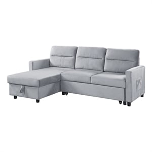 Benjara Ami 82&quot Modern Reversible Sleeper Sofa with Chaise- Side Pocket- Gray