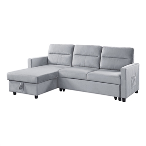 Benjara Ami 82&quot Modern Reversible Sleeper Sofa with Chaise- Side Pocket- Gray
