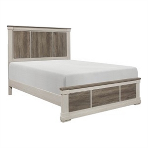 Benjara Caro Classic Queen Bed- Minimalist Design- 2 Toned Weathered Gray- White