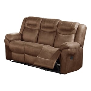 Benjara Betty 86&quot Power Reclining Sofa- Pull Tab- Brown Breathable Leather