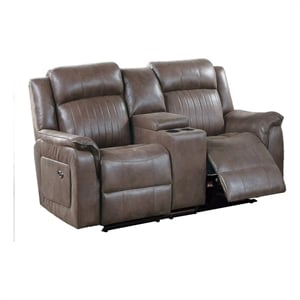 Benjara Oya 73&quot Power Reclining Loveseat Chair- Pull Tab Mechanism- Brown