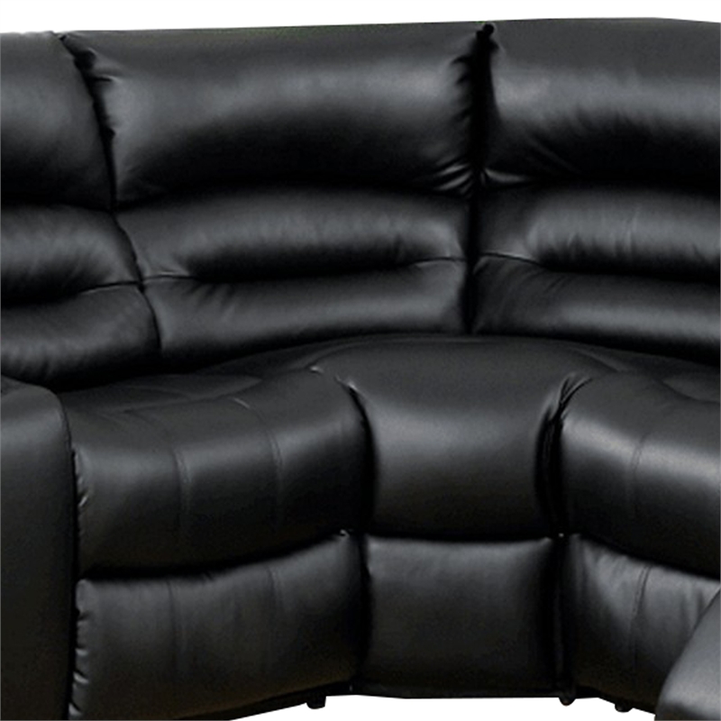 Benjara Qox Power Reclining Sectional Sofa Set- USB Port- Bonded Leather- Black