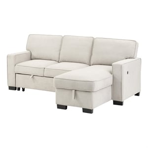 Benjara Joanne 87&quot Sleeper Sectional Sofa with Storage Chaise- Beige Fabric