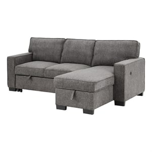 Benjara Joanne 87&quot Reversible Sleeper Sectional Sofa- Storage Chaise- Gray