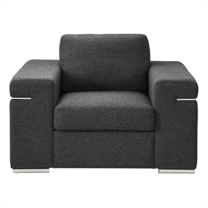 Benjara Aria 45&quot Armchair- European Design- Stainless Steel- Soft Black Fabric
