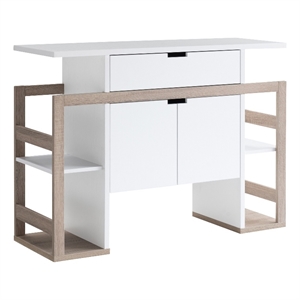 Benjara 47&quot Serving Cabinet Buffet Sideboard Console- 4 Shelves- White/Gray