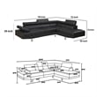 Benjara Cree 2 PC Modern Sectional Sofa with Chaise- Adjustable Headrests- Black