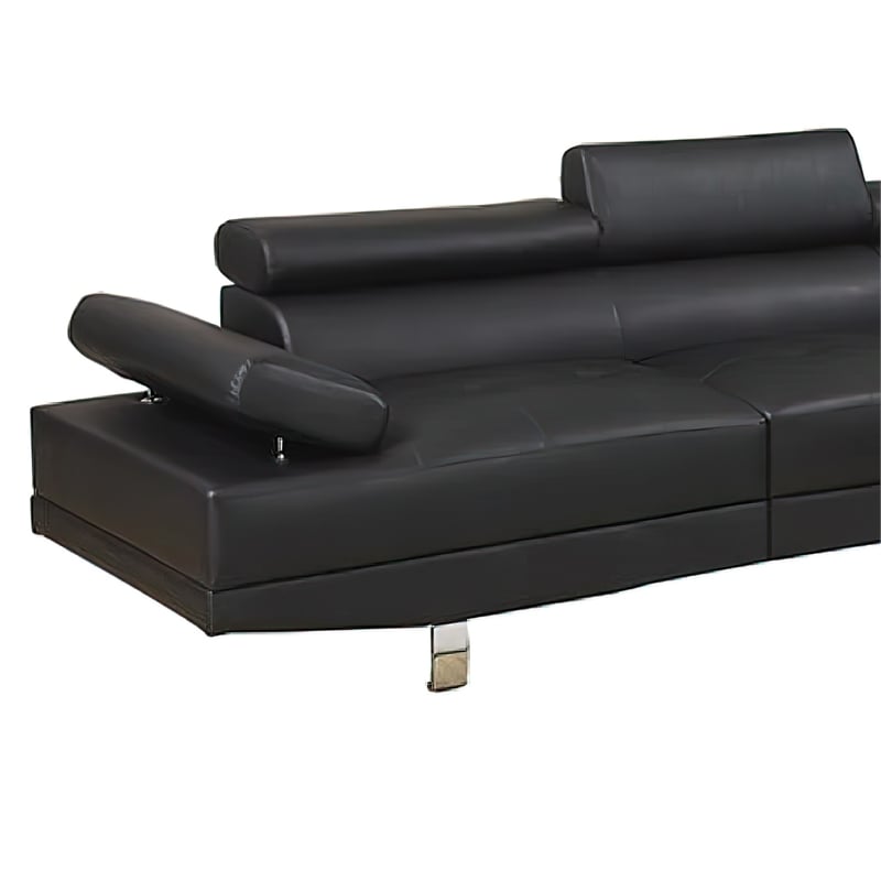 Benjara Cree 2 PC Modern Sectional Sofa with Chaise- Adjustable Headrests- Black