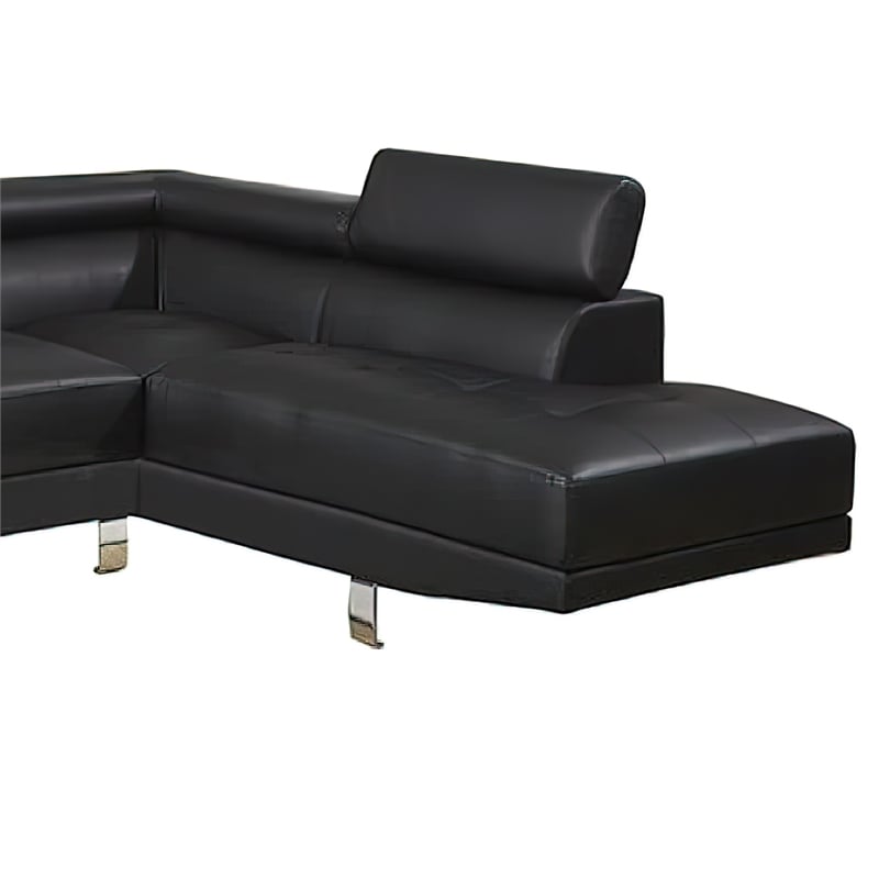 Benjara Cree 2 PC Modern Sectional Sofa with Chaise- Adjustable Headrests- Black