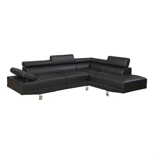 Benjara Cree 2 PC Modern Sectional Sofa with Chaise- Adjustable Headrests- Black
