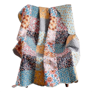 Benjara Turin 60&quot Throw Blanket- Microfiber- Patchwork Floral Print-Multicolor