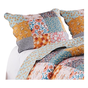 Benjara Turin 36&quot King Pillow Sham- Patchwork Floral Print- Soft Microfiber